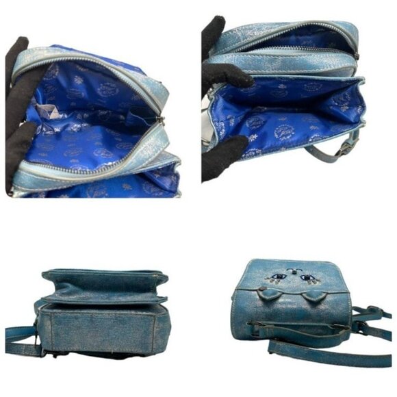 Anna Sui Cat Face Mini Leather Backpack Purse Blue Distressed Jean Bag Cute Ears - Picture 13 of 16